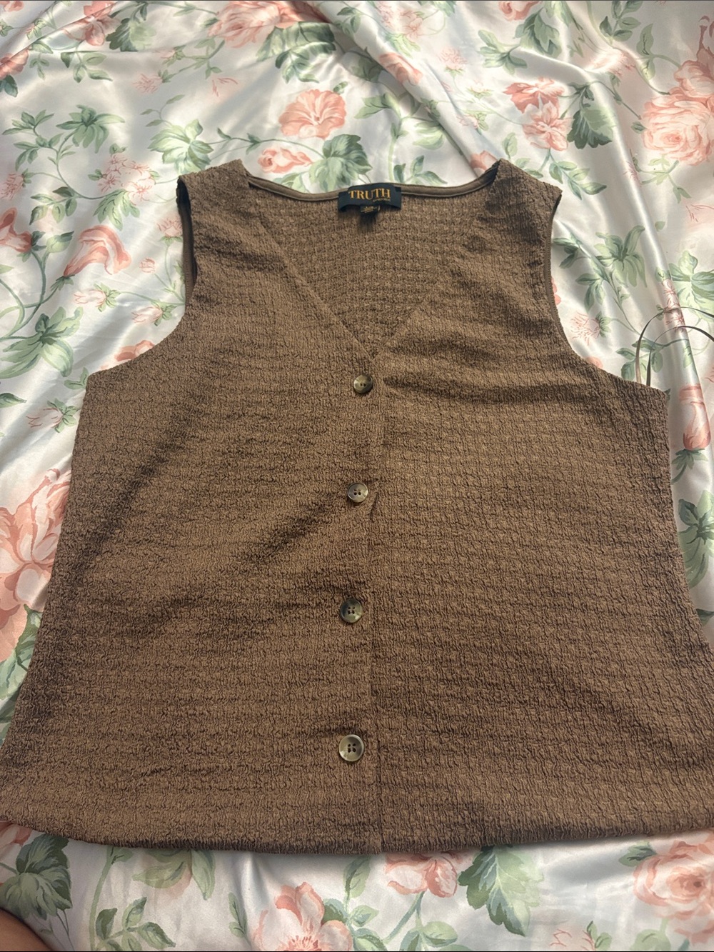 Truth Brown Textured Sleeveless Button-Front Top